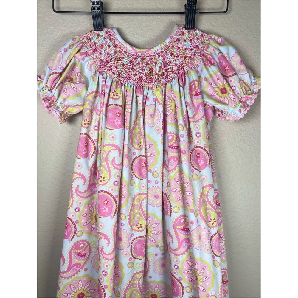 Bundle Smocked Bishop Dresses 3T 4T Pink Gingham Hula Paisley Sweet South - Picture 9 of 13